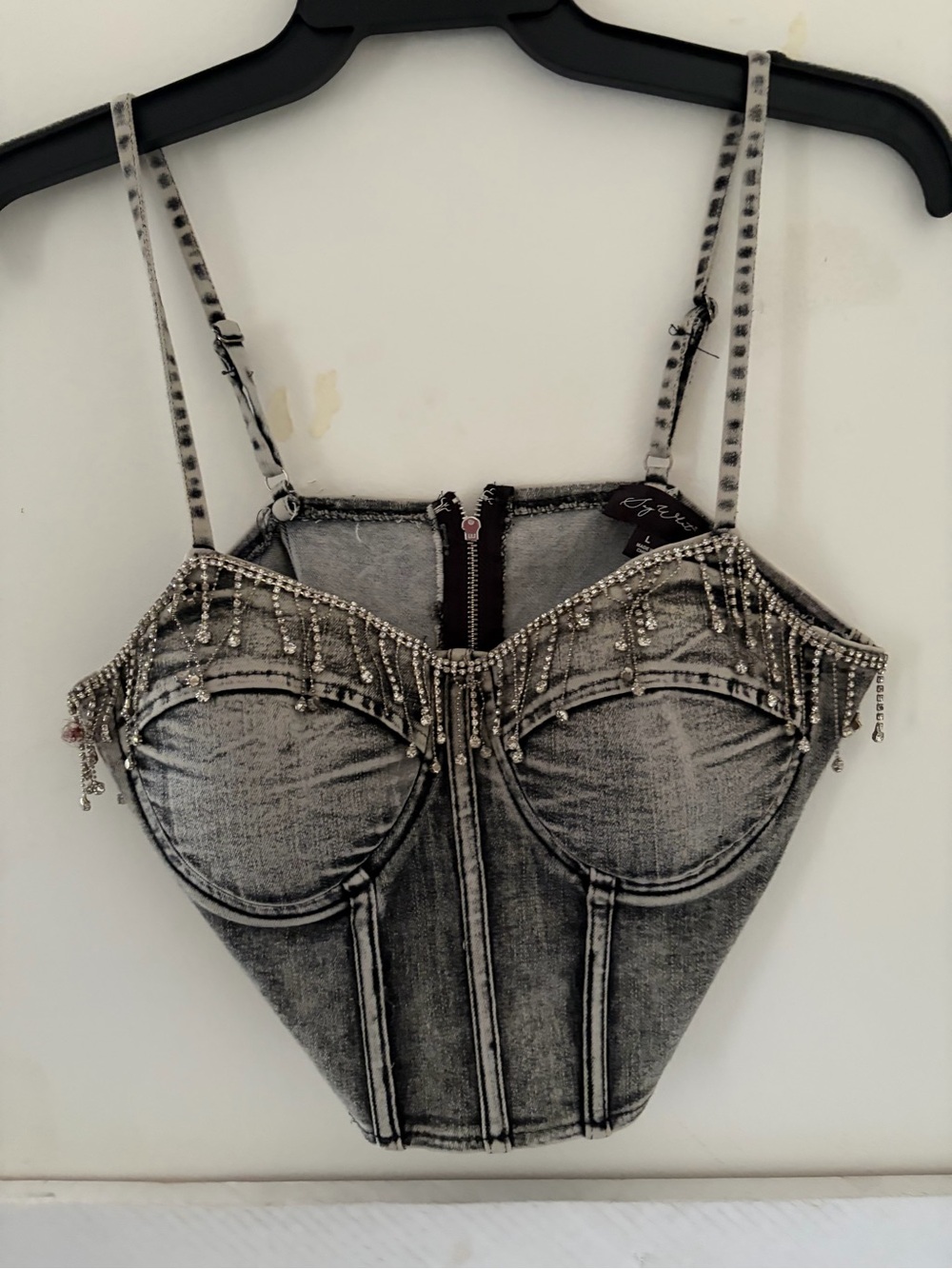 Beaded Gray Denim Corset Tank Top